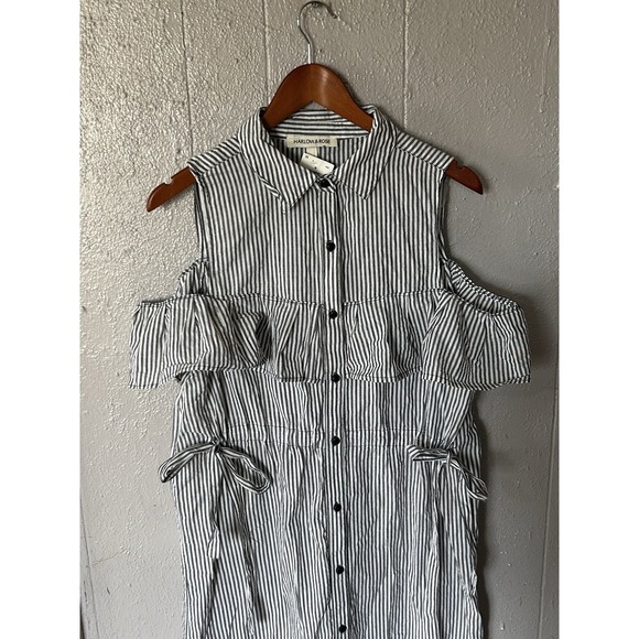 Harlow & Rose Blue White Midi Nautical Striped Dress Size M Beach Boat NWT - Picture 2 of 6